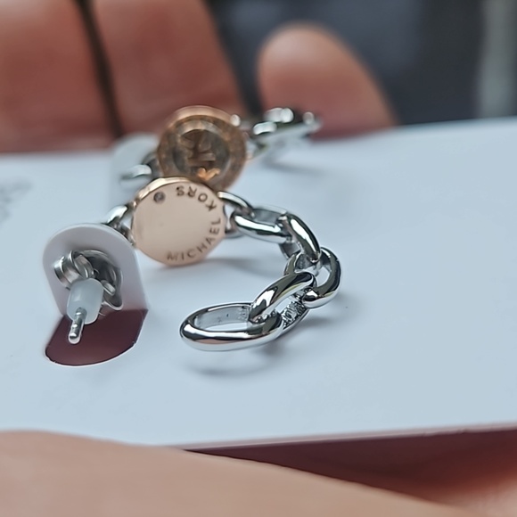 NWT Michael Kors Women's Hoop Earrings Gold & Platinum Crystals Brass Ch… - Picture 4 of 11